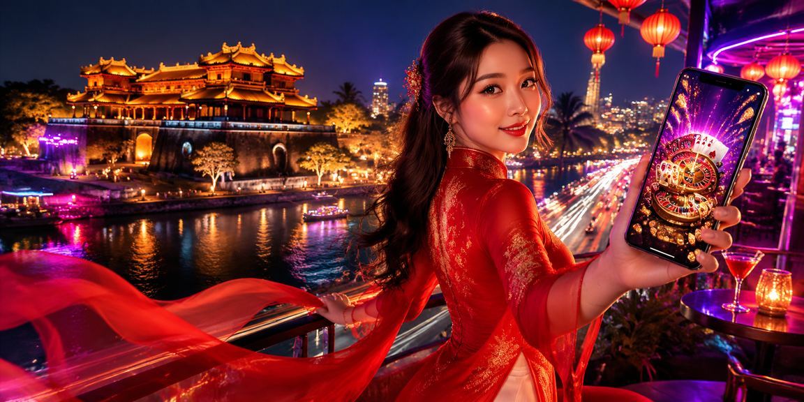 Người dùng tại Huế trải nghiệm casino mobile với tà áo dài truyền thống Việt Nam